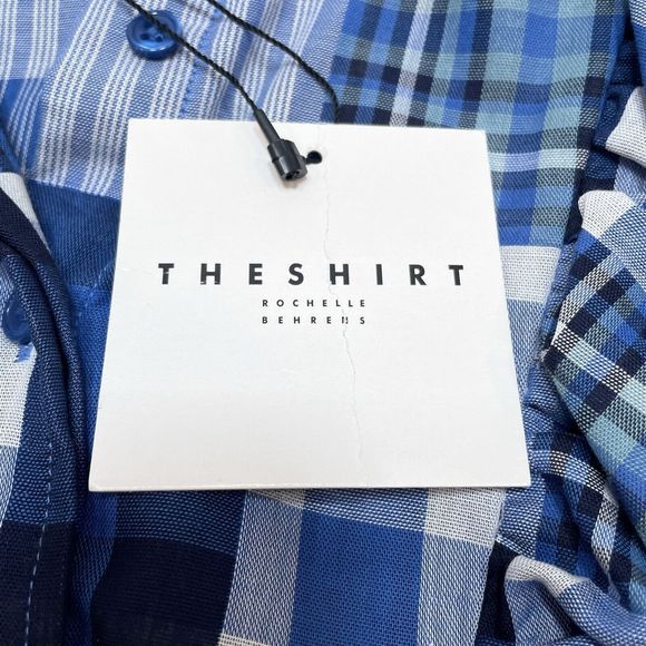 Rochelle Behrens The Shirt‎ Size Small Blue Plaid Button Front Patchwork Ruffle - Picture 7 of 12